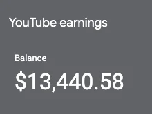 Баланс YouTube earnings 13 440,58 $